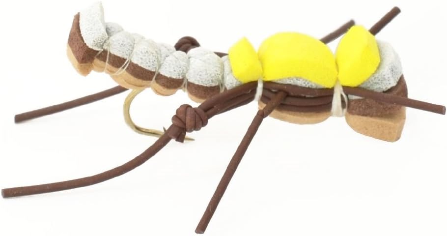 The Fly Fishing Place Grasshopper Trout Fly Fishing Flies Assortment - Foam Body Hoppers - 9 Flies 3 Patterns Hook Size 10 - Trout Fly Collection