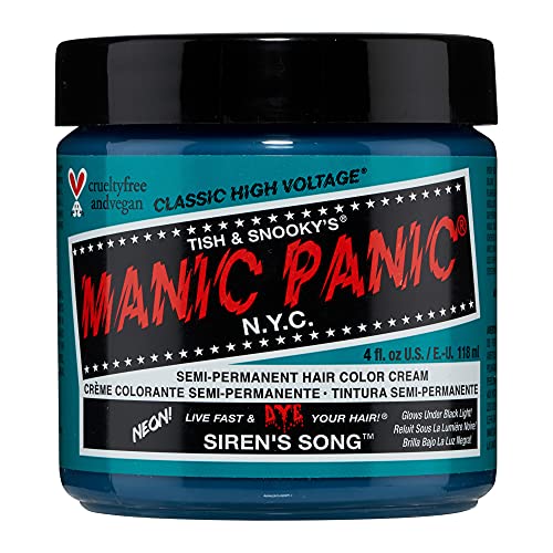 MANIC PANIC Classic Siren's Song Semi Permanent Hair Color - Neon Blue-Green Hair Dye for Women & Men That Lasts 4-6 Weeks - Vegan