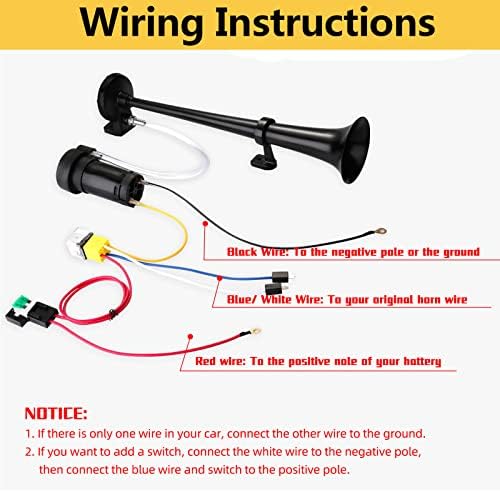 HK 12V 150db Air Train Horn Kit with Compressor Single Trumpet Air Horn Powerful Loud for Trucks Cars Boat SUV Train (Black)