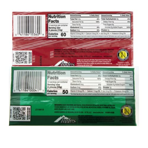 Andes Mint and Peppermint Crunch Thins Chocolate Pack, Holiday Candy Treat Boxes, Set of 2, 28 Pieces in Each