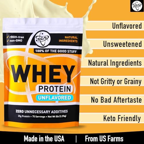 Whey Protein Powder Unflavored, Unsweetened - No Artificial Ingredients for Men & Women - 2lb Soy-Free, No Gluten, Keto Friendly - Post Workout Muscle Recovery