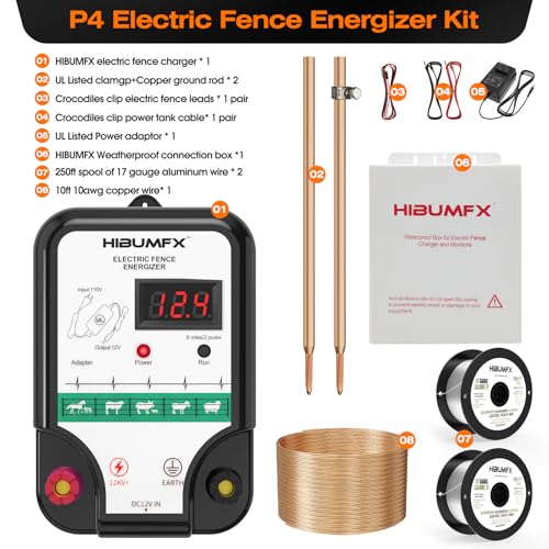 P4 Electric Fence Energizer Smart Fencing System with grounding Systems kit and Wiring Kits, Ideal for Poultry, Livestock