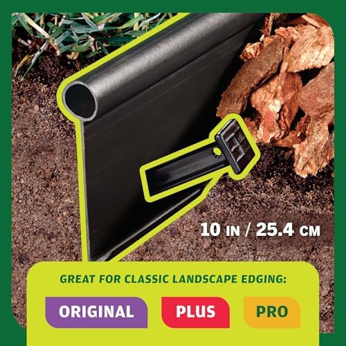 Master Mark Original Plastic Landscape Edging Roll with 5 Anchoring Stakes, Flexible 20-Foot Coil for Gardens, Flower Beds, and Lawn, Garden Border