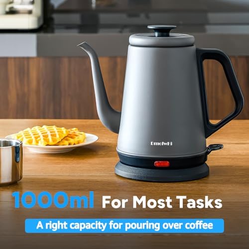 DmofwHi 1000W Gooseneck Electric Kettle (1.0L), 100% Stainless Steel BPA Free Tea Kettle with Auto Shut - Off Protection