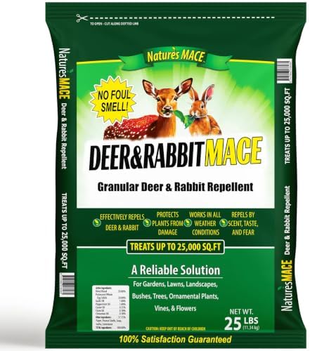 Nature's MACE Deer & Rabbit Repellent 25 lb Granules | Covers 25,000 Sq Ft, Repel Deer from Your Home & Garden, Deterrent, Safe to use Around Children, Plants, Produce.