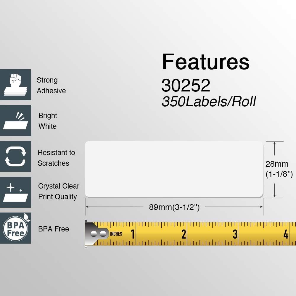 BETCKEY - Compatible DYMO 30252 (1-1/8" x 3-1/2") Address & Barcode Labels - Compatible with DYMO Labelwriter 450, 4XL, NOT Fit 550 & 5XL [10 Rolls/3500 Labels]