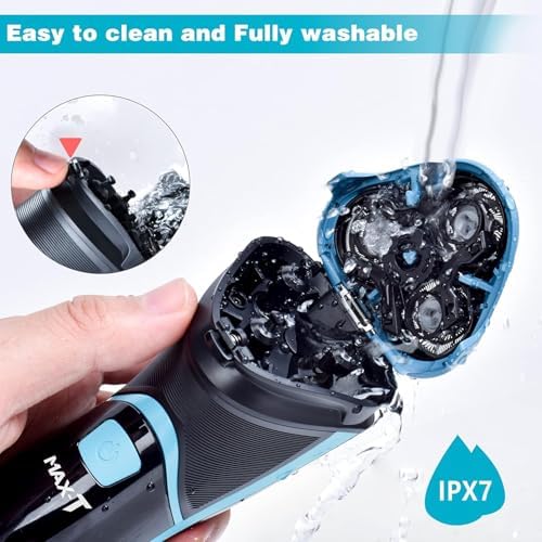Men's Electric Shaver - MAX-T Corded and Cordless Rechargeable 3D Rotary Shaver Razor for Men with Pop-up Sideburn Trimmer Wet and Dry, IPX7 Waterproof, Plug & Play