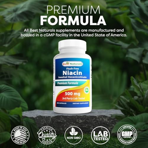 Best Naturals Flush-Free Niacin Inositol Hexanicotinate 500 mg 180 Capsules