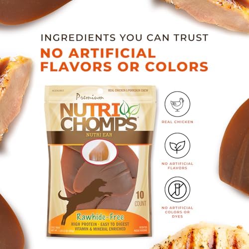 NutriChomps Rawhide-Free Dog Chews, Ear-Shaped, Chicken, 10 Count
