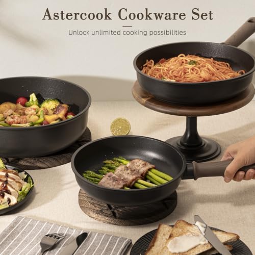Astercook 19 Pcs Pots and Pans Set Non Stick, Black Titanium Induction Kitchen Cookware Sets
