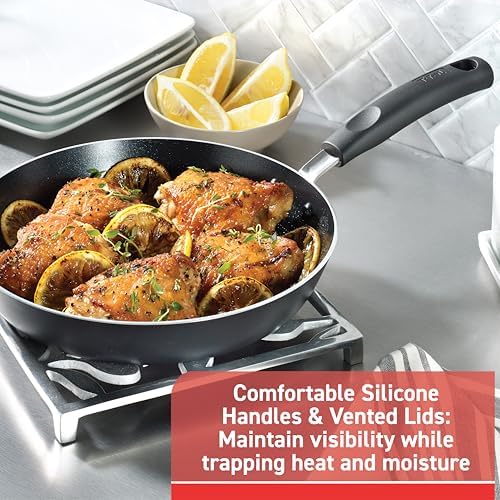 T-Fal Signature Nonstick Pots and Pans Set 12 Piece, Oven Broiler Safe 350F, Kitchen Cookware Set w/Fry Pans, Saucepans, Saute Pan, Dutch Oven