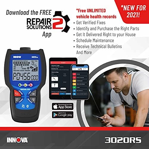 INNOVA 3020RS Fast & Easy-to-Use Check Engine Code Reader, OBD2 Scan tool for ABS Clear with Fix & Part Recommendations, Maintenance Schedules