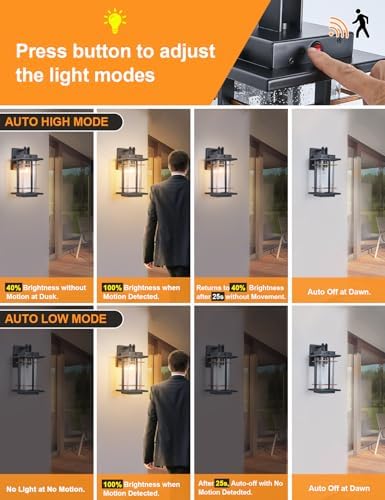 Rustic Dusk to Dawn Outdoor Wall Light Fixture 13.8"H Waterproof Exterior Wall Sconces Black Metal with Seeded Glass Sensor Outdoor Wall Lantern for