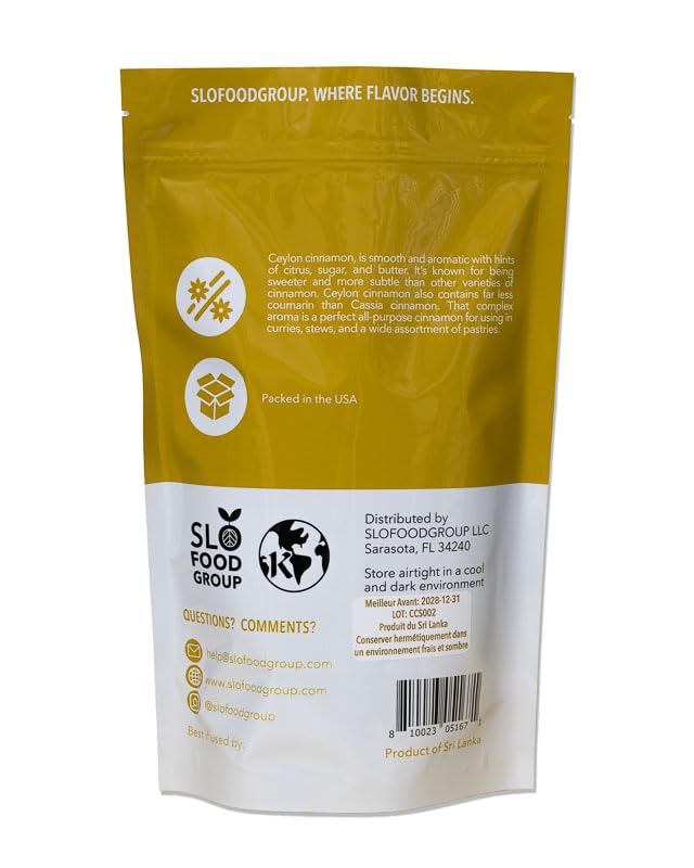 Slofoodgroup -Ceylon Cinnamon Sticks - 1 Lb - Pure Ceylon Cinnamon Quills -5 Inch Cut Cinnamon Spice from Sri Lanka, True Cinnamon - Cinnamomum Verum