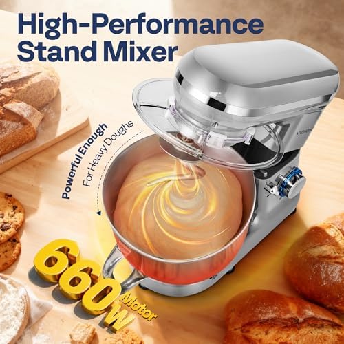 VIVOHOME Stand Mixer, 6-Quart Tilt-Head Kitchen Mixer with Bowl, Gray