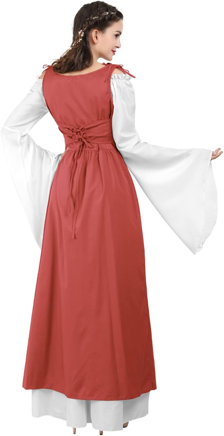 Kranchungel Renaissance Costume Women Dress: Flowy Long Sleeve Medieval Dress for Renaissance Faires & Medieval Festival