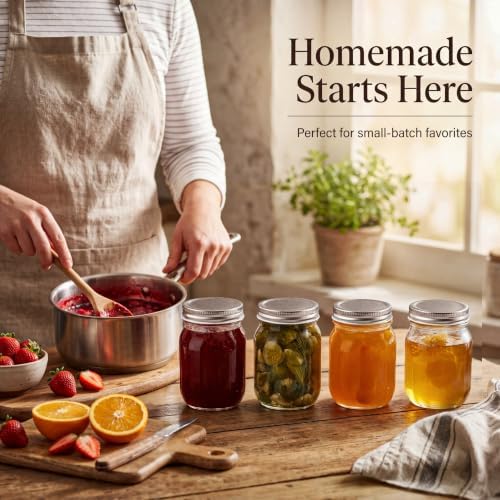 YINGERHUAN Glass Regular Mouth Mason Jars, 16 oz Clear Glass Jars with Silver Metal Lids for Sealing, Canning Jars for Food Storage, Overnight Oats