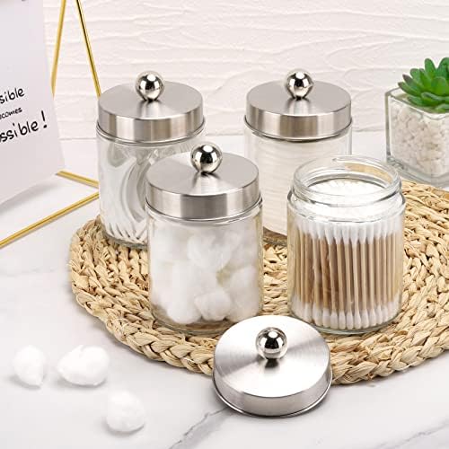 Tbestmax Glass Qtip Holder Dispenser, 10-Ounce Bathroom Containers Apothecary Jars with Metal Lids for Cotton Ball Swab Pad (4 Pack)
