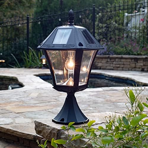 Gama Sonic Baytown II Bulb White Outdoor Solar Light, Single Post Light with 3 Mounting Options, 3in. Fitter for Lamp Posts