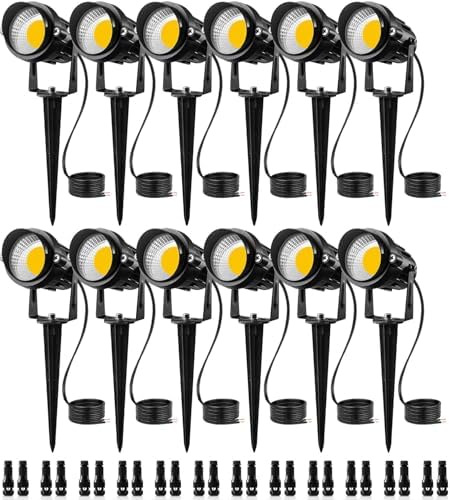 SUNVIE Low Voltage LED Landscape Lights with Spike Stand & Connector 12Pack