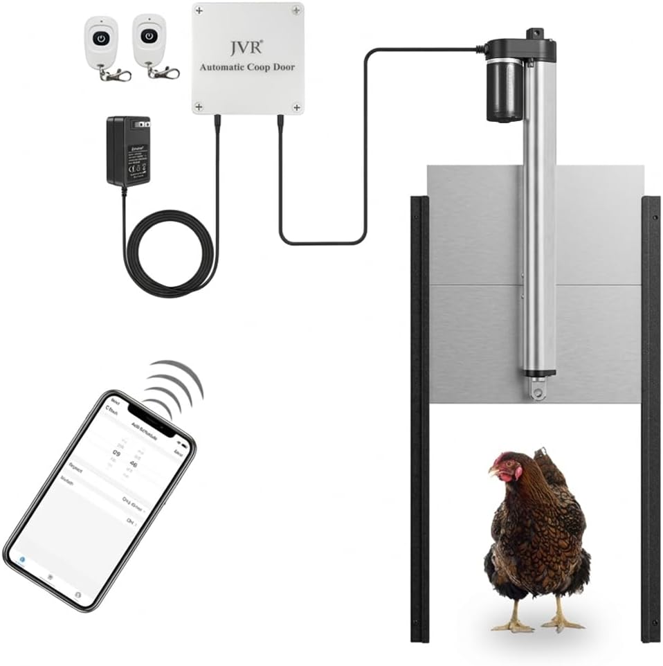 JVR WiFi Chicken Coop Door, App Alexa Control, Sunrise Sunset, Anti-Pinch