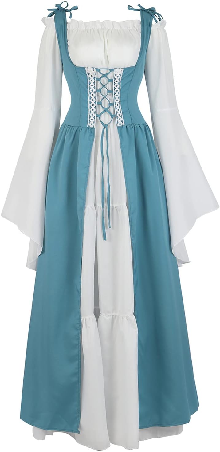 Kranchungel Renaissance Costume Women Dress: Flowy Long Sleeve Medieval Dress for Renaissance Faires & Medieval Festival