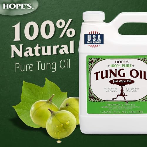 HOPE'S 100% Pure Tung Oil, Food Safe, Premium Waterproof Natural Wood Finish and Sealer for Indoor and Outdoor Projects, 32 Fl Oz
