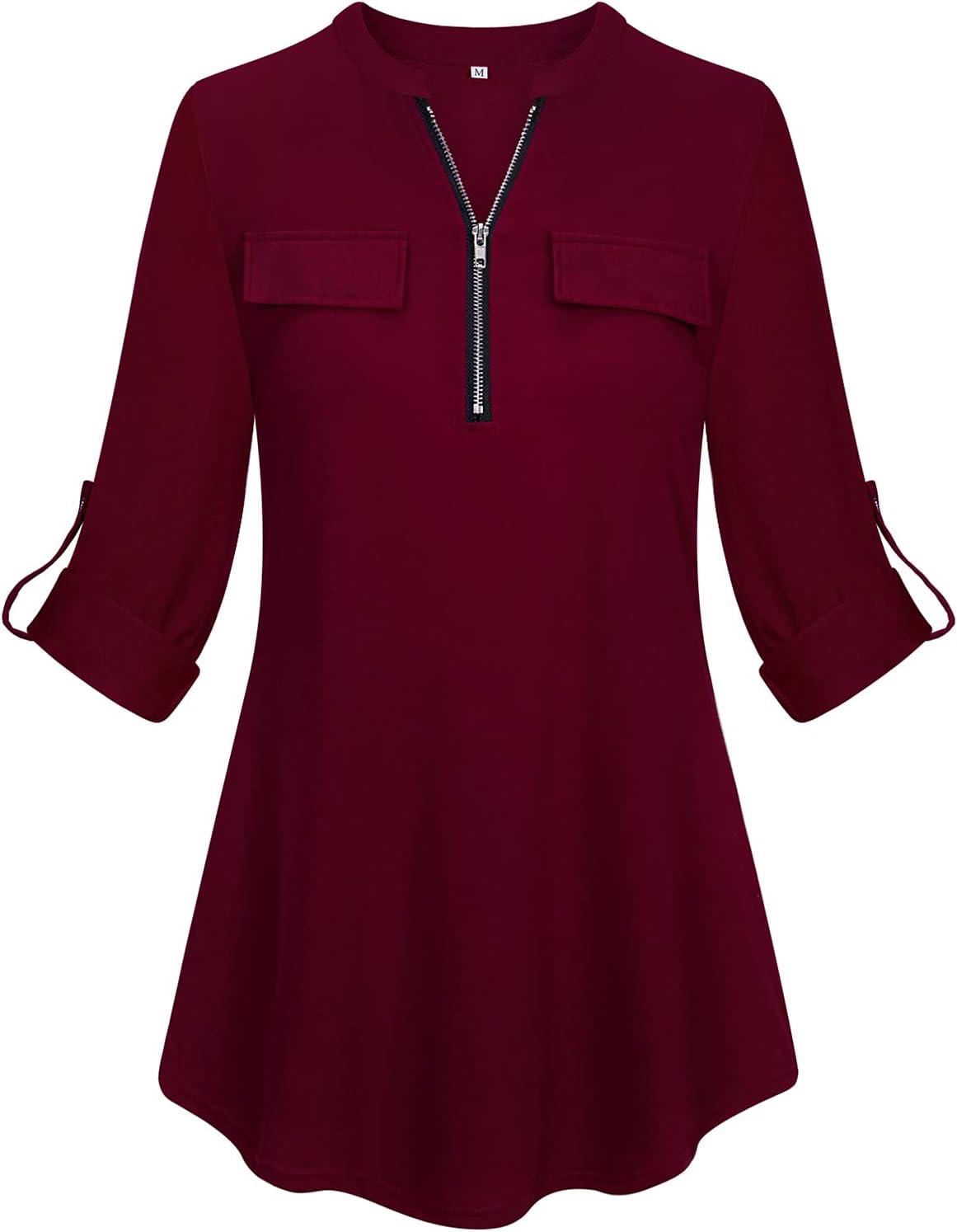 Tanst Sky Womens Casual Long Sleeve Zipped V Neck Plaid Tunic Blouses