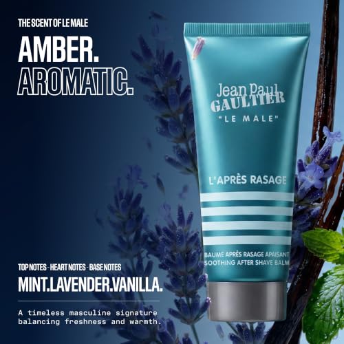 Jean Paul Gaultier Le Male Soothing Aftershave Balm - Cologne Scented Post Shave Balm for Men with Fresh Mint