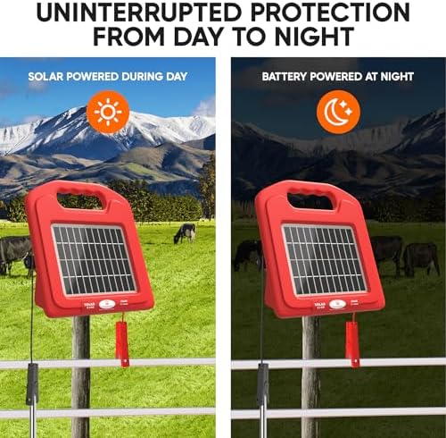 Solar Electric Fence Charger 5 Mile - Solar Powered Energizer for Livestock - Low Impedance Solar Fencer Battery Powered
