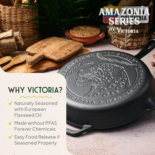Victoria 10-Inch Cast Iron Skillet, Pre-Seasoned Cast-Iron Frying Pan with Long Handle, Made in Colombia | Pan with Long Handle, Made in Colombia