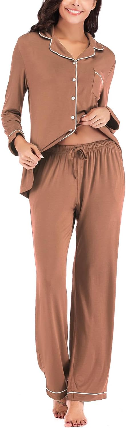 Aamikast Women's Pajama Sets Long Sleeve Button Down Sleepwear Nightwear Soft Pjs Lounge Sets