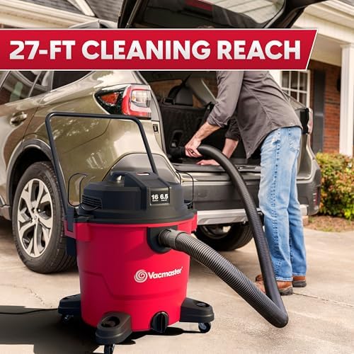 Vacmaster VJH1211PF 1101 12-Gal 5.5 Peak HP Heavy-Duty Wet/Dry Vac Red