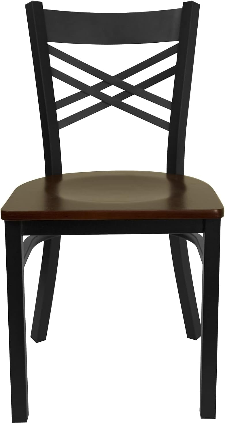 Flash Furniture Hercules Series "X" Back Metal Restaurant Chairs, Modern Upholstered Armless Dining Chairs for Restaurants/Kitchens, Set of 2, Black