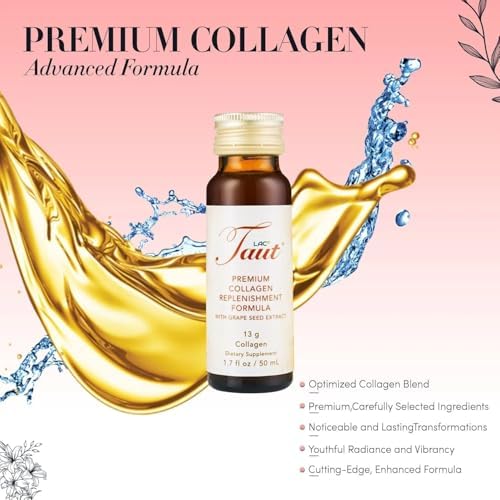 TAUT Liquid Collagen for Women – 13,000mg Marine Collagen Drink with Hyaluronic Acid, Grape Seed & Elastin – Visible Skin, Hair & Joint Support – 1 Box (8 Bottles Each)