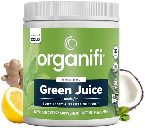 Organifi Green Juice - Powder Supplement with Organic Spirulina, Ashwagandha, and Chlorella - Helps Achieve Fitness Goals and Reduce Cortisol Levels, 30-Day Supply