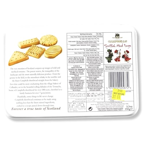 Campbells Shortbread Scottish Mad Dogs Assorted Cookies Tin 5.3 Oz (150g) - Pure Butter Scottish Shortbread Cookies from Scotland