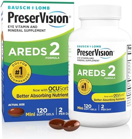 PreserVision AREDS 2 Eye Vitamins, #1 Eye Doctor Recommended Brand, Lutein and Zeaxanthin Supplement with Vitamin C, Vitamin E, Zinc, and Copper, 120 Softgels (Minigels)