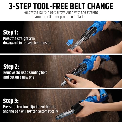 Variable Speed Detailing File Sander with 1/2" X 18" Belt, 2.3AMP, 1000-1800 ft/min 6 Speed, 0-60° Adjustable, Tool-Free Belt Change, Lightweight