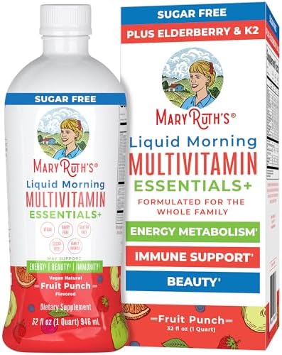 MaryRuth's Liquid Morning Multivitamin Essentials+, 2 Flavors, Vegan, 32oz