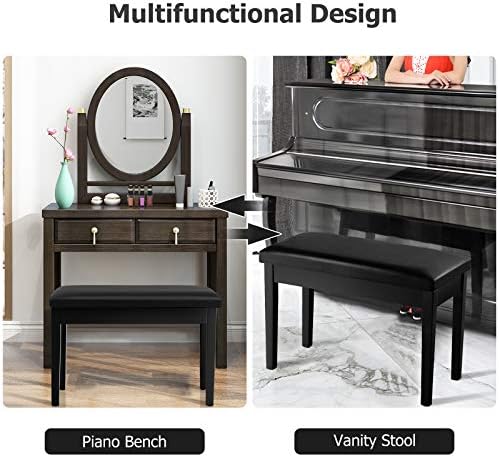Giantex Piano Bench W/Padded Cushion and Music Storage, Comfortable Double Duet Seat, Wooden Legs, Perfect for Professional Or Home Use PU Leather Piano Stool (Brown)