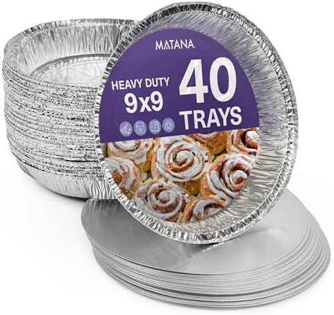 MATANA 40 Pack 9 Inch Round Aluminum Foil Pie Pans with Lids, Pie Tins Disposable for Cinnamon Rolls, Baking Tarts & Cakes, Pie Pan For Cooking