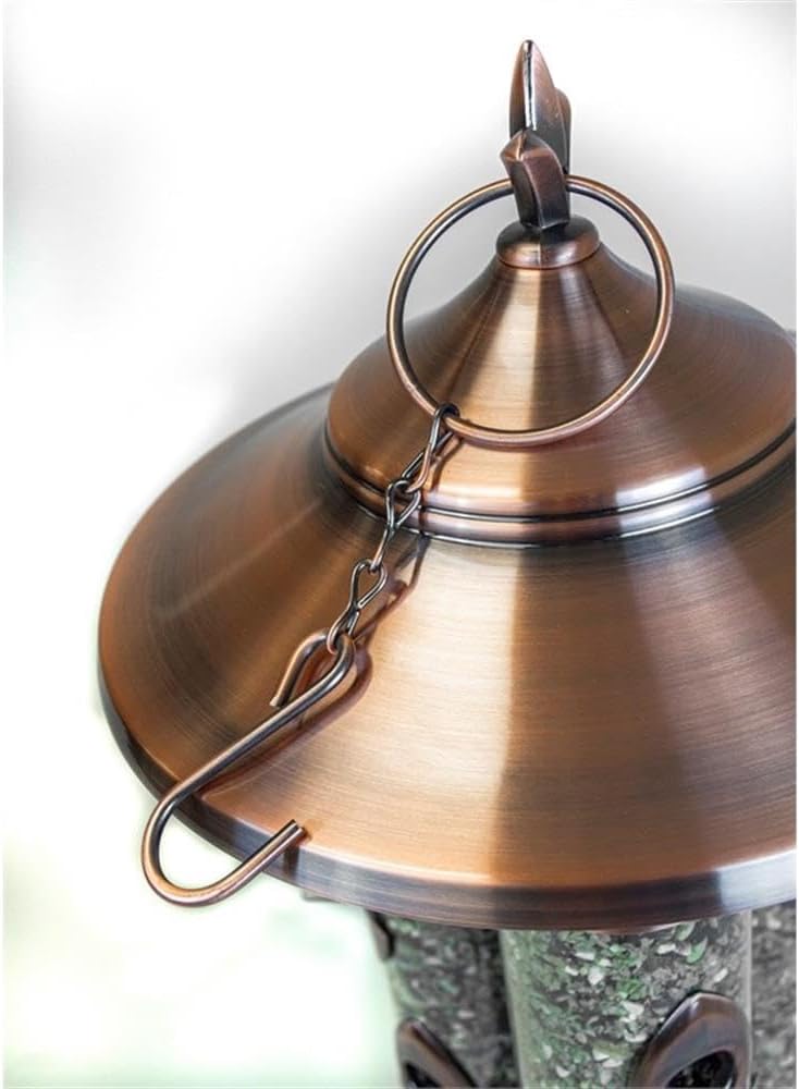Triple Tube Deluxe Bird Feeder, Metal and Plastic Construction, Warm Copper Finish, 9 Feeding Ports with Perches, Hanging Cable System