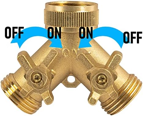 Hourleey Brass Garden Hose Splitter (4 Way), Solid Brass Hose Connector 3/4", Hose Spigot Adapter 4 Valves with 4 Extra Rubber Washers