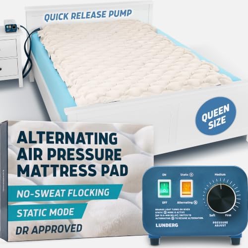 Lunderg PressuRelief Alternating Air Pressure Mattress Pad with Static Mode | With Snap-2-Pad Comfort Layer - Quiet Pump, Comfortable Bed Sore Prevention Mattress Topper for Hospital Bed or Home