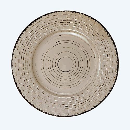 Lorren Home Trends Distressed Weave Dinnerware Set, Buttercup, 16 Piece | Service for 4