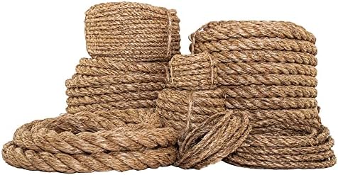 Twisted Manila Rope, Natural 3-Strand Fiber Rope for Landscaping, Decor, Railings, DIY Projects & Utility Use, Rustic for Indoor & Outdoor Applications - 1 in x 25 ft