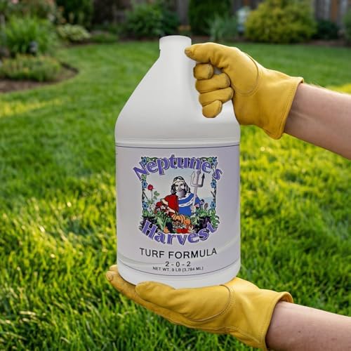 Neptune's Harvest Turf Fertilizer (2-0-2) - 9 LB Bottle - Fish & Seaweed-Based Lawn Food Formula - Organic Liquid Fertilizer for Lawn & Seed - Ideal