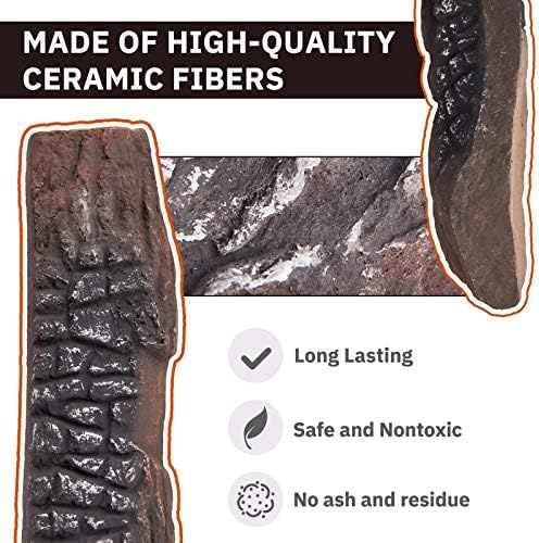 GASPRO Ceramic Logs for Gas Fireplace, 10-Piece Vented Faux Logs for Indoor Natural Gas Fireplace, Large Size