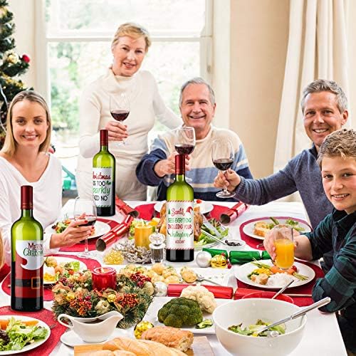 Blulu 12 Pcs Wine Bottle Labels Christmas, 6 Designs, Santa Claus Style
